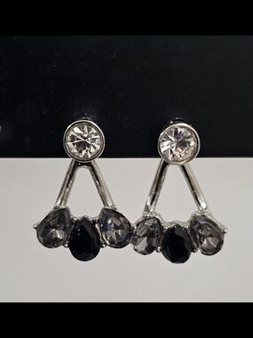 Silver-Tone Black & Gray Teardrop Drop Earrings